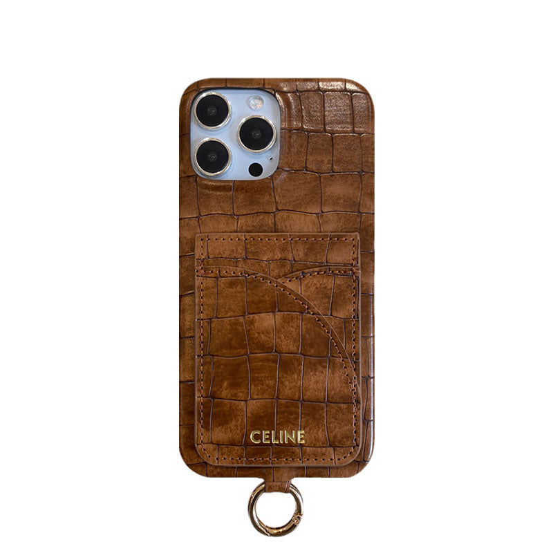 Alligator Print Celine iPhone tok kártyatartóval és szíjjal, zöld -EYP241415