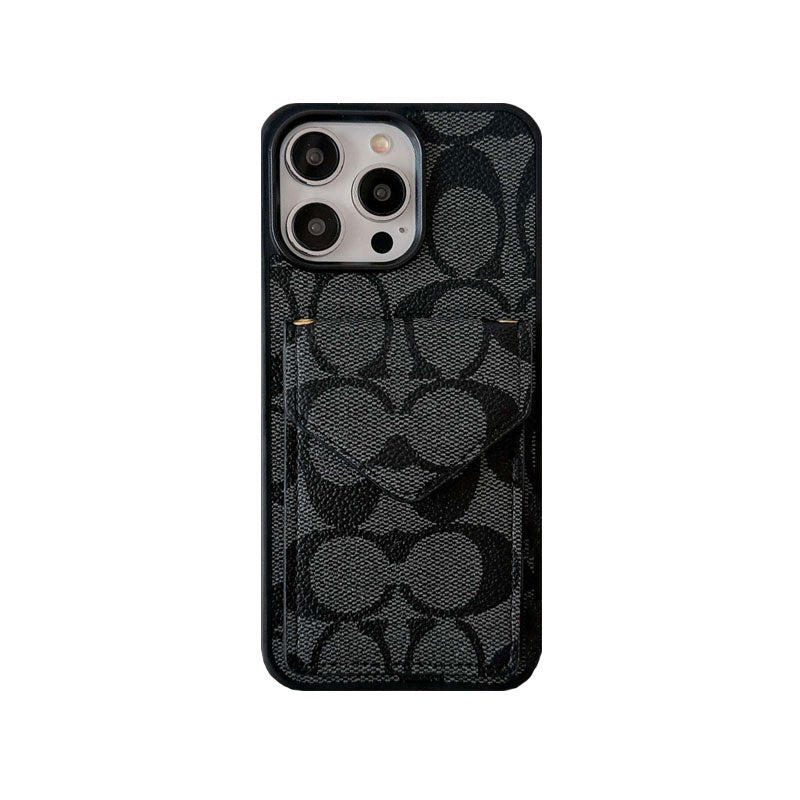 Klassisk iPhone-deksel med kortholder og stropp Lysebrun -SJ240513