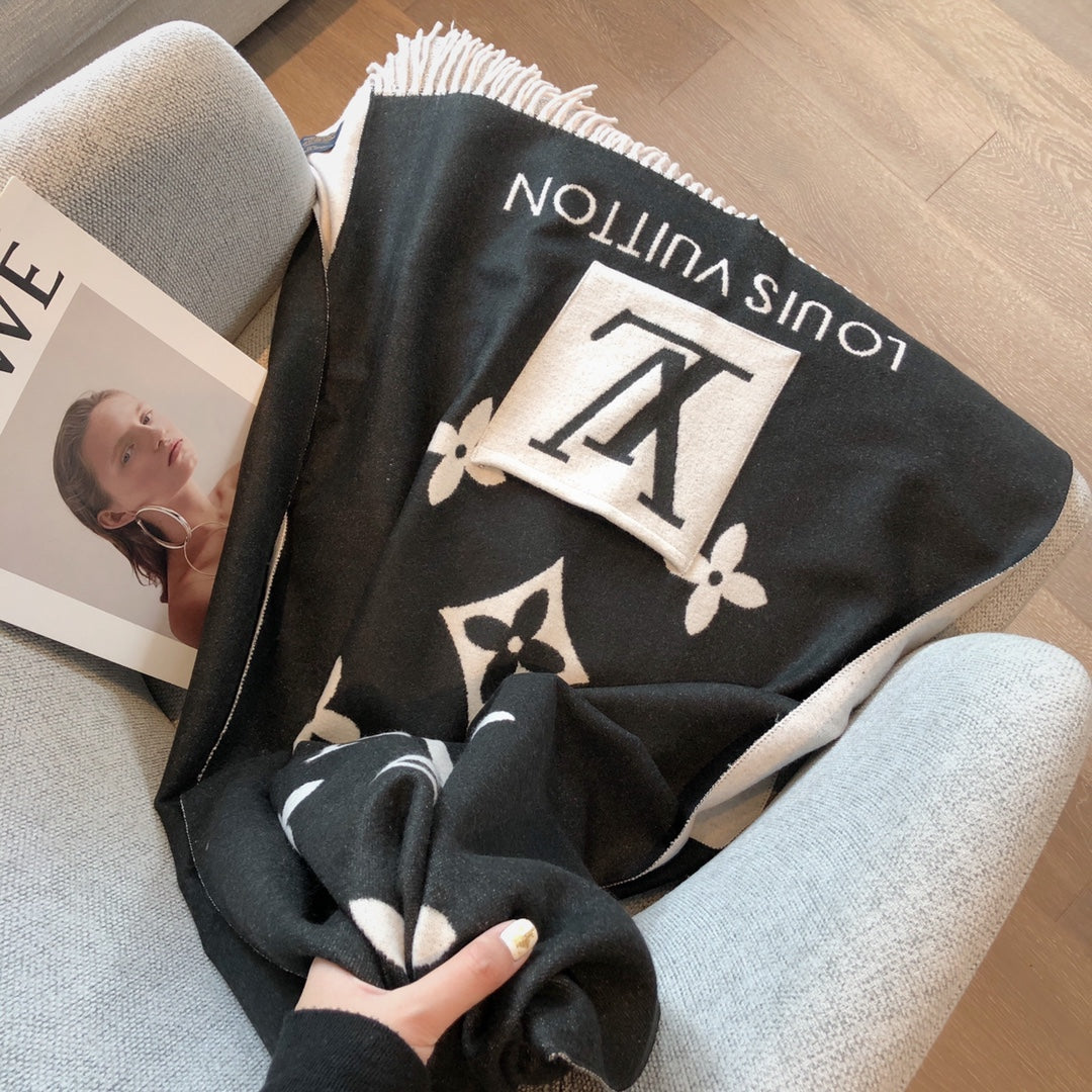 New L-brand pocket scarf, double-sided jacquard with long tassels