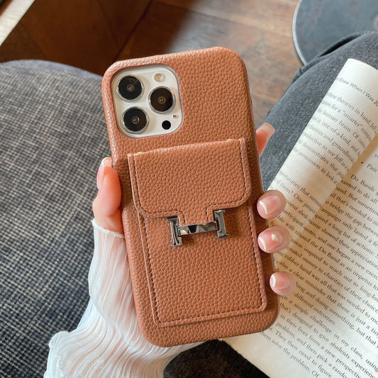 H-kortholder iPhone-etui i skinn