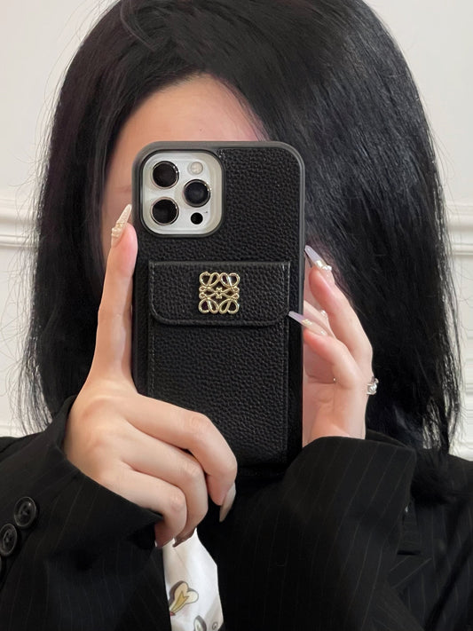 Luksus iPhone-deksel med kortholder Sort-QBK240603