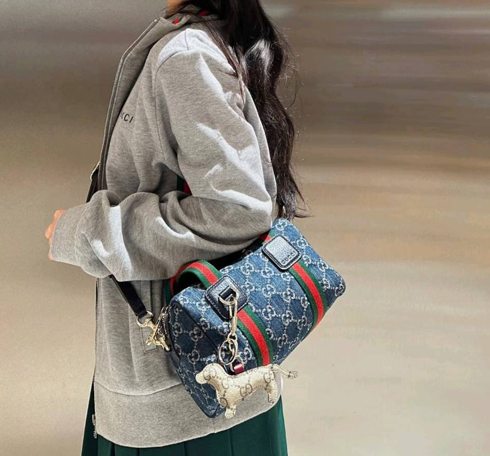 Vintage Print Mini Leather Boston Top Handle Bag