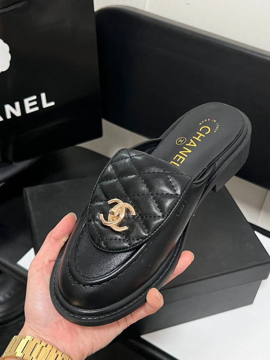 Light Luxury Quilted Metal Buckle Mules