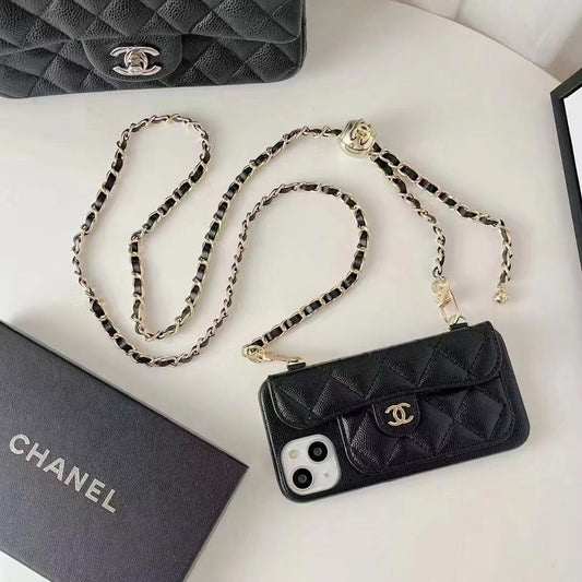 Luxe portemonnee-iPhone-hoesje met hand-/crossbody-ketting