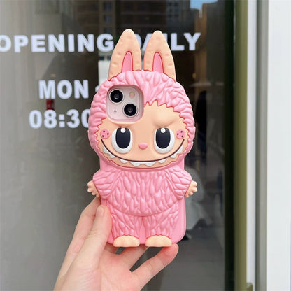 Capa de silicone bonito Labubu Zimomo dos desenhos animados | Rosa Marrom - Capa para iPhone