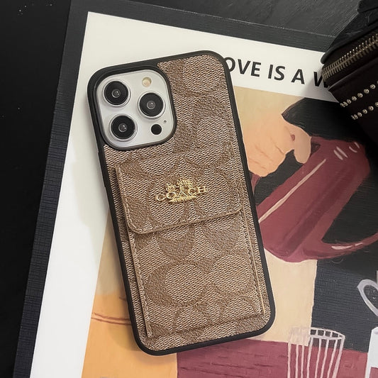 Klassisk iPhone-deksel med kortholder lommebok lysebrun -SZK240425
