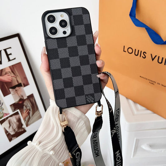 Luksus Svart & Hvit Crossbody iPhone-deksel