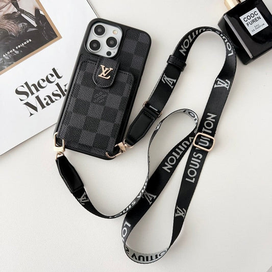 Luksus Svart & Hvit Crossbody Card Bag iPhone-deksel