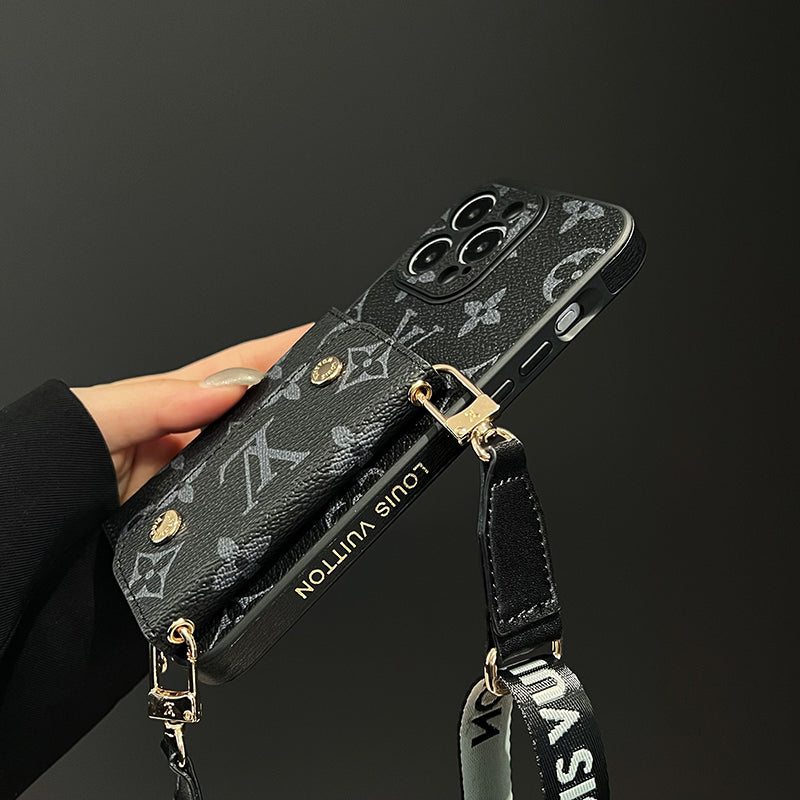 Coque et skin iPhone de luxe avec chaîne de sac à cartes noire