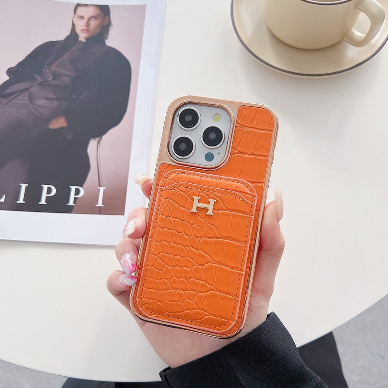H Rose Gold Cás iPhone Leathar
