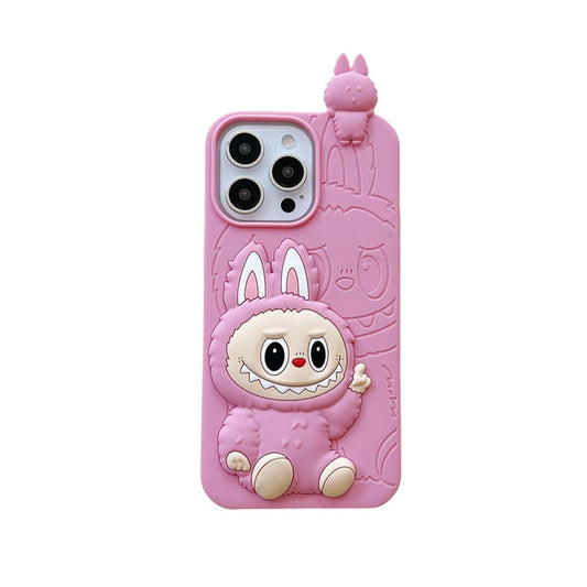 Søt tegneserie Labubu 3d silikonetui | Brun Rosa - iPhone-deksel