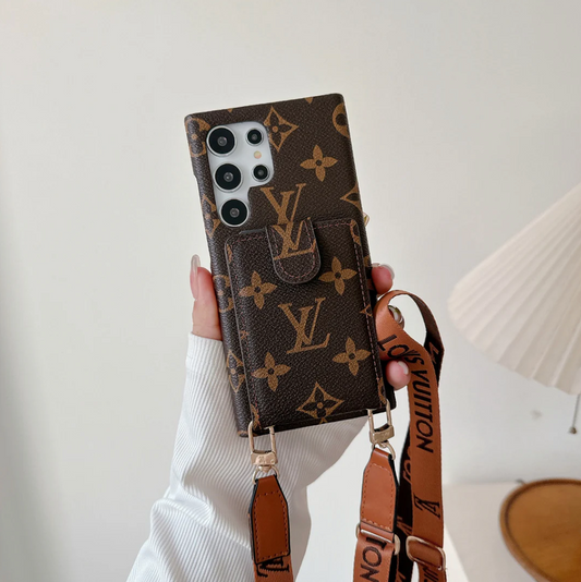 Funda Galaxy tipo billetera con tarjeta marrón para Samsung