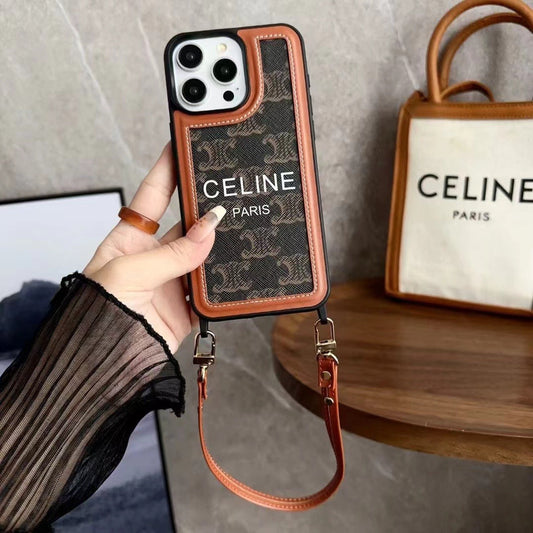 Svart Celine iPhone-deksel med stropp-SZ231124