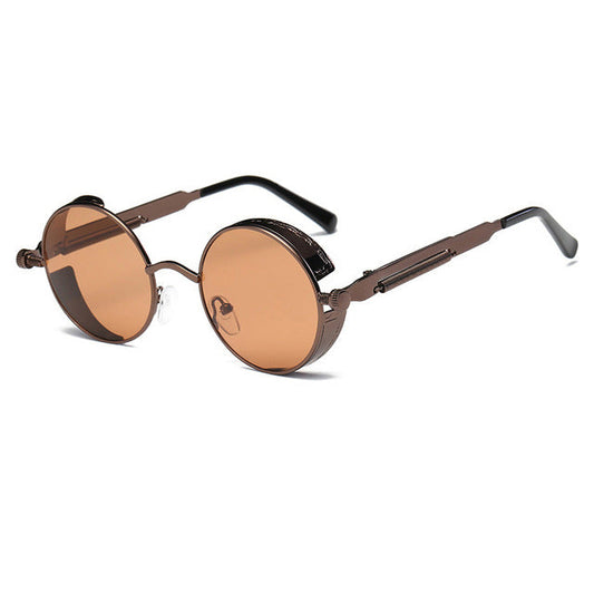 Gafas de sol redondas de Metal Steampunk para hombre y mujer, gafas de moda, marca de diseñador, montura Retro, gafas de sol Vintage de alta calidad UV400
