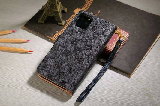 Funda tipo billetera de lujo con monograma para Samsung - Tablero de ajedrez negro