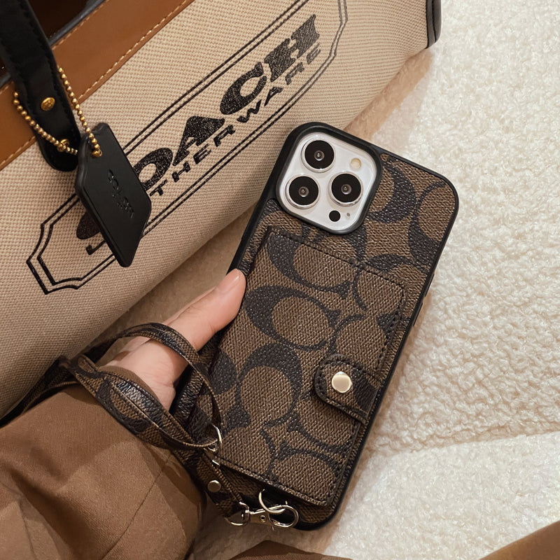 Klasszikus iPhone tok Tárcával és Szíjjal Barna -SZK240402
