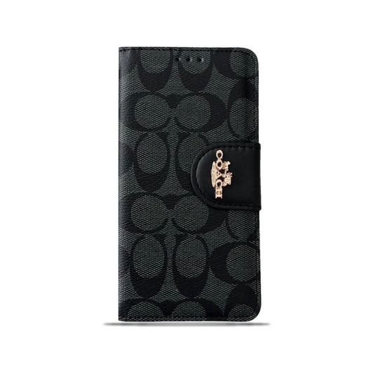 Klassisk iPhone-deksel Leather Flip-veske med kortholder svart