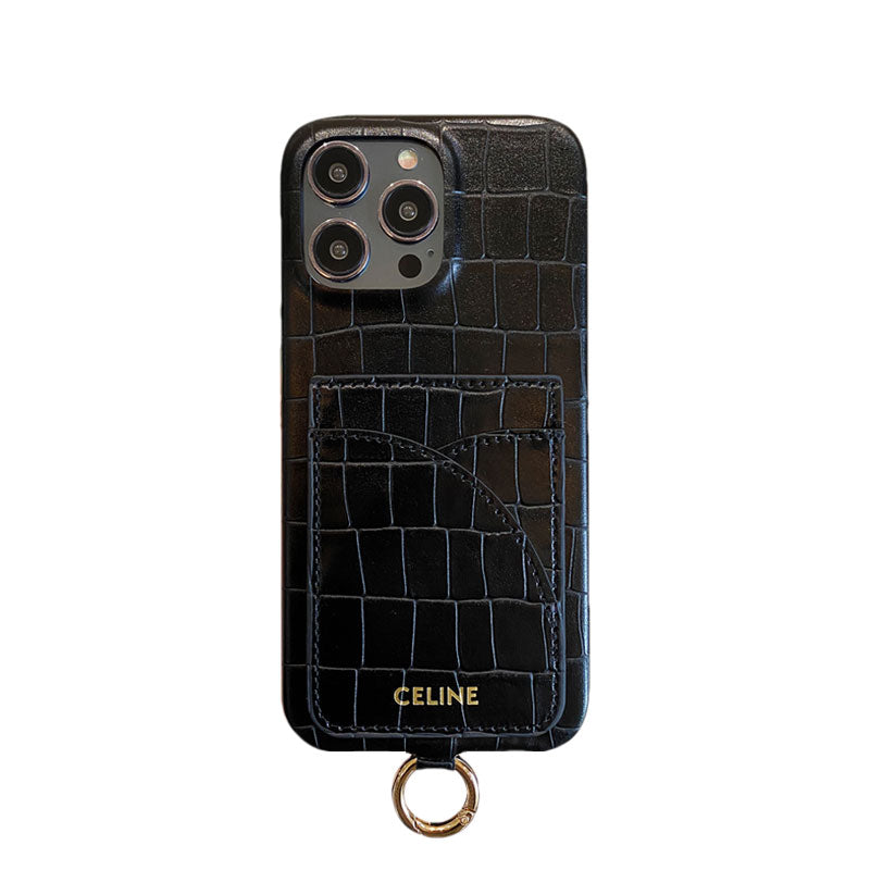 Alligator Print Celine iPhone tok kártyatartóval és szíjjal, zöld -EYP241415