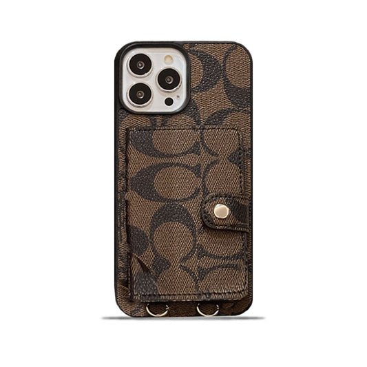 Klassisk iPhone-deksel med lommebok og stropp Brun -SZK240402