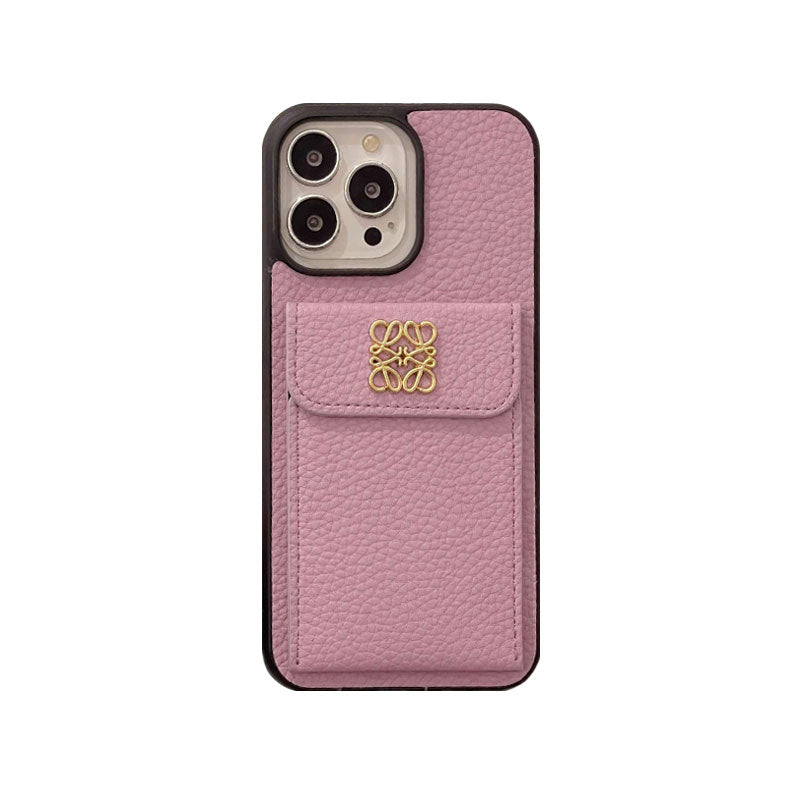 カードホルダー付き高級iPhoneケース ブラック-QBK240603