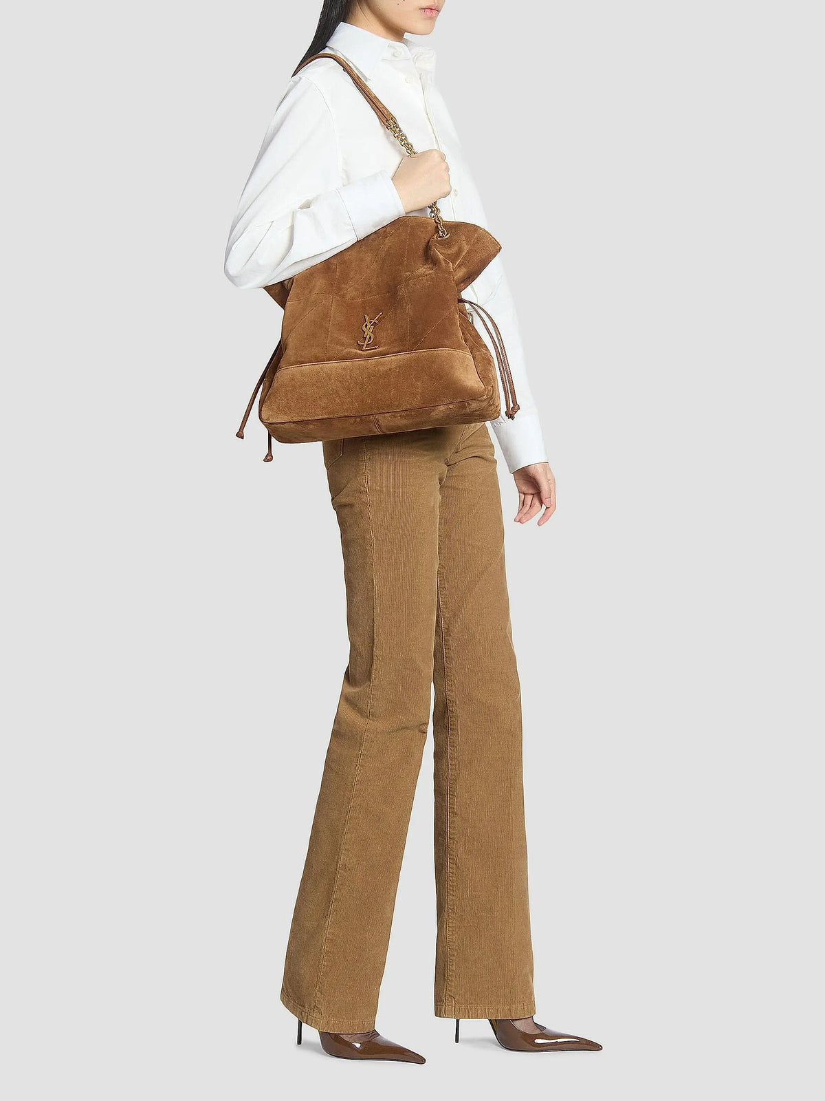 Quilted Drawstring Shoulder Bag | Gold Chain Detail