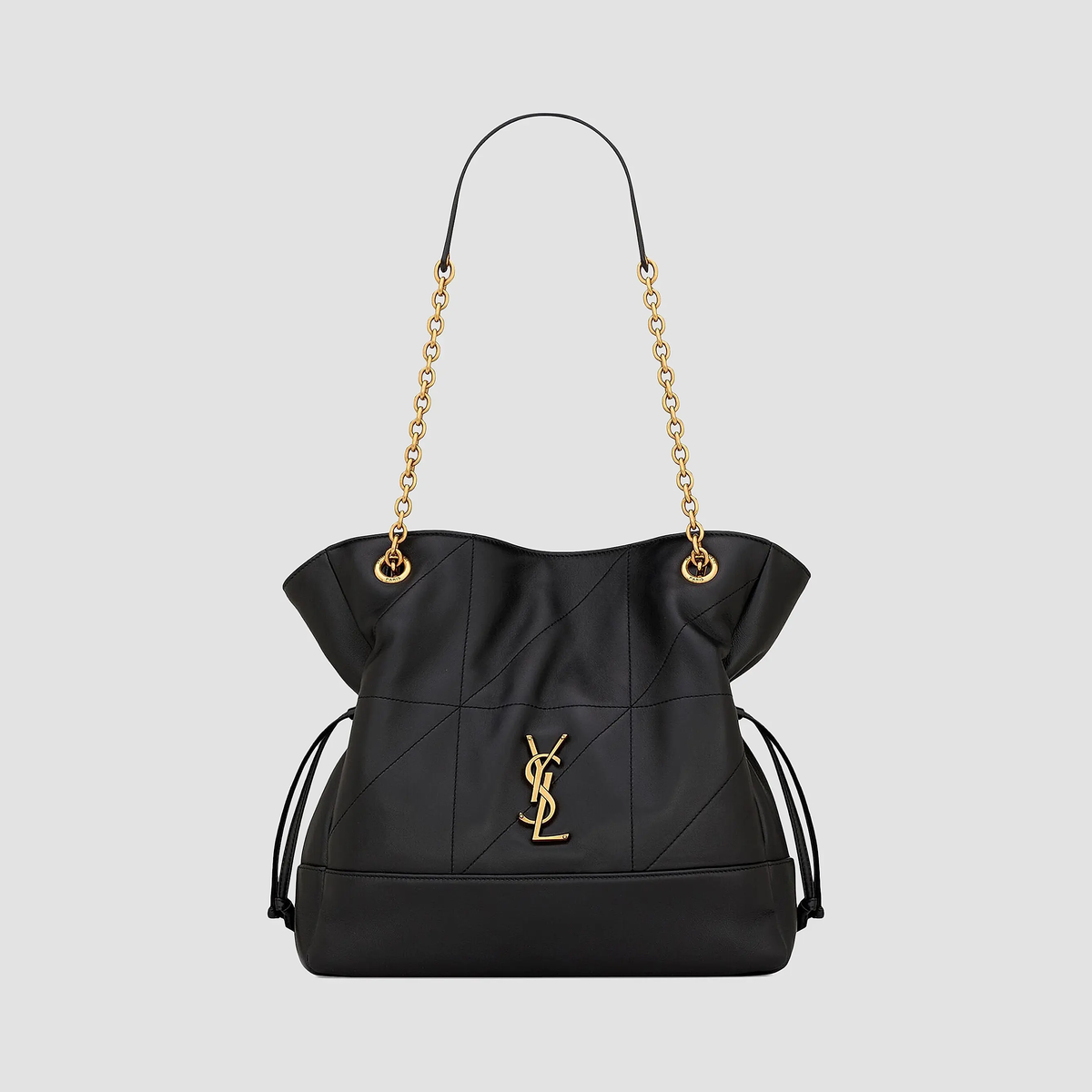 Quilted Drawstring Shoulder Bag | Gold Chain Detail