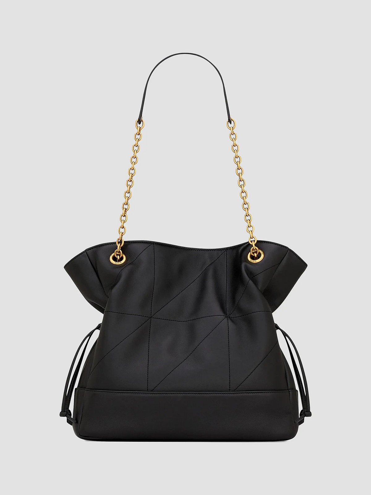 Quilted Drawstring Shoulder Bag | Gold Chain Detail