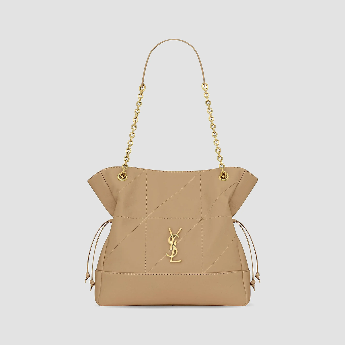 Quilted Drawstring Shoulder Bag | Gold Chain Detail