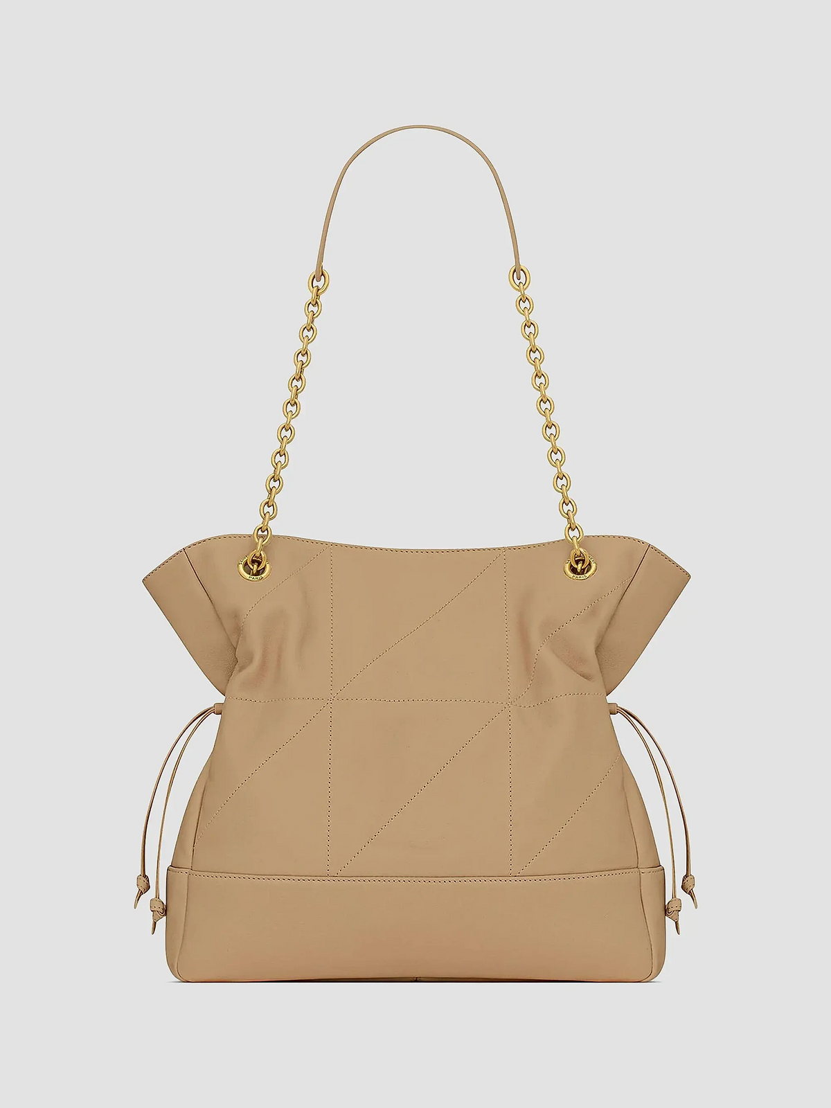 Quilted Drawstring Shoulder Bag | Gold Chain Detail