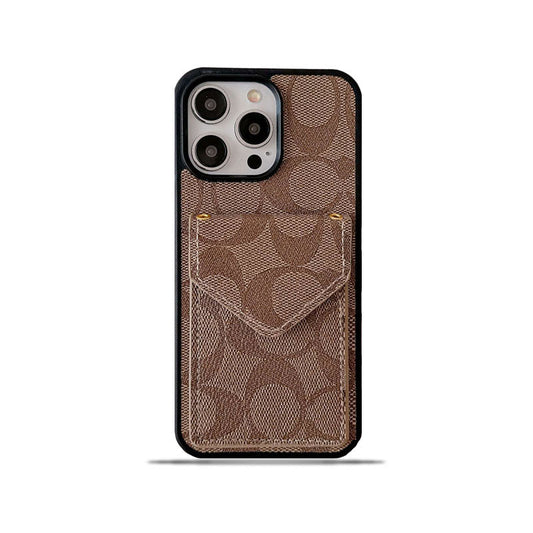Klassisk iPhone-deksel med kortholder og stropp lysebrun -SJ240513