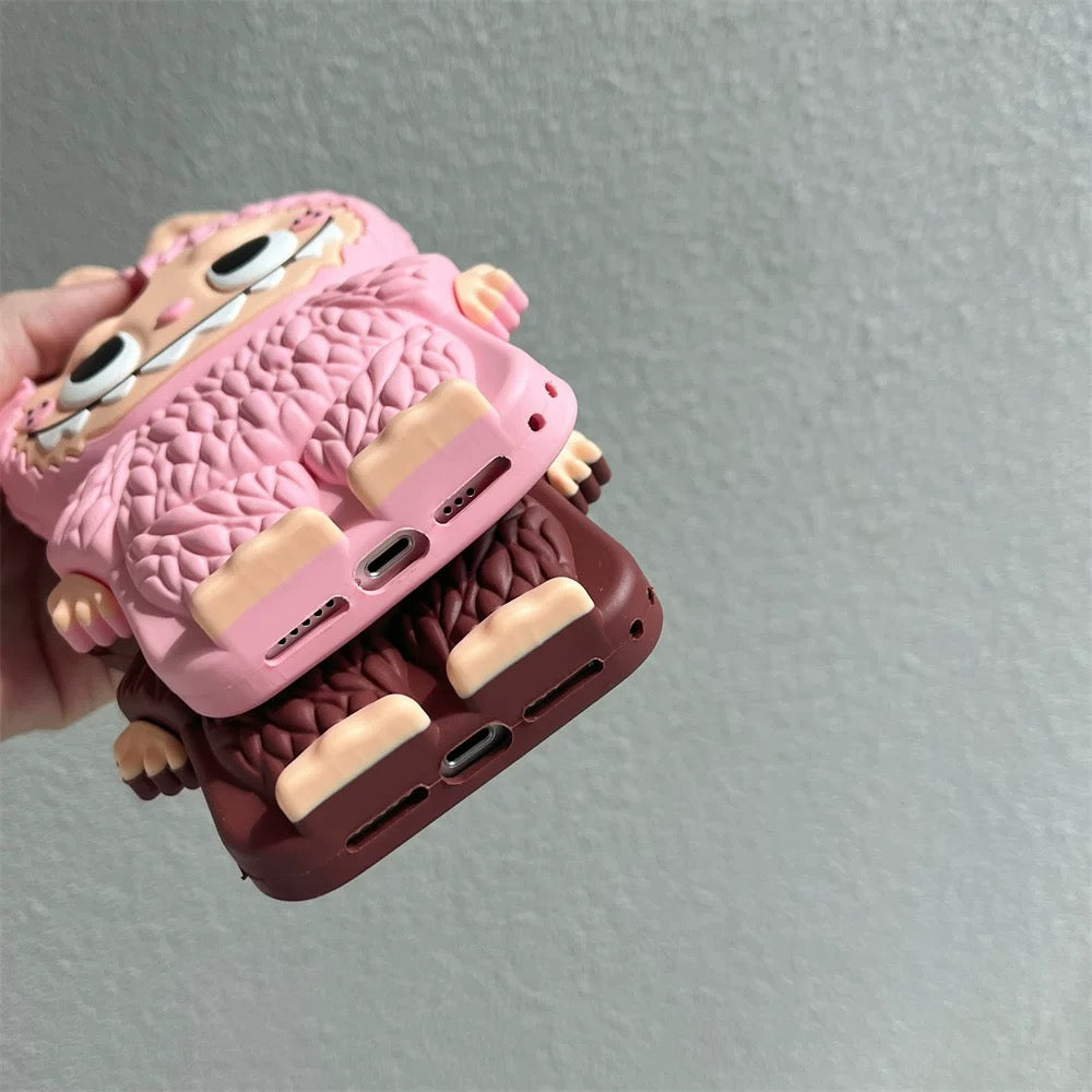 Capa de silicone bonito Labubu Zimomo dos desenhos animados | Rosa Marrom - Capa para iPhone