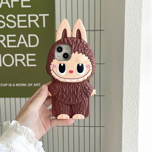 Søt tegneserie Labubu Zimomo silikonetui | Brun Rosa - iPhone-deksel