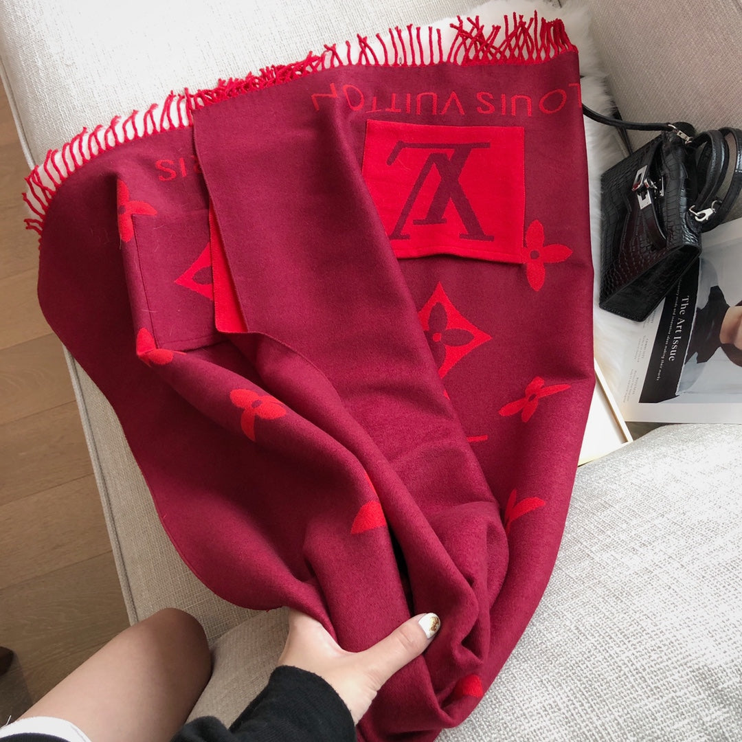 New Brand Pocket Scarf, Double-sided Jacquard Scarf with Long Fringes