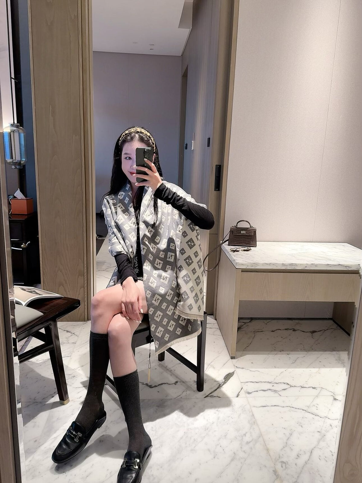 Fendi 2026 Neuer Double F Kaschmirschal mit Allover-Print