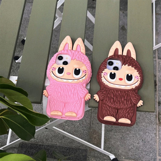 Søt tegneserie Labubu Zimomo silikonetui | Brun Rosa - iPhone-deksel