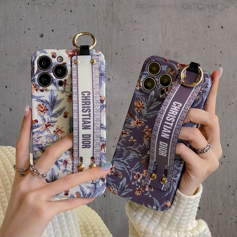Módní fialovo-bílé pouzdro na náramek na iPhone