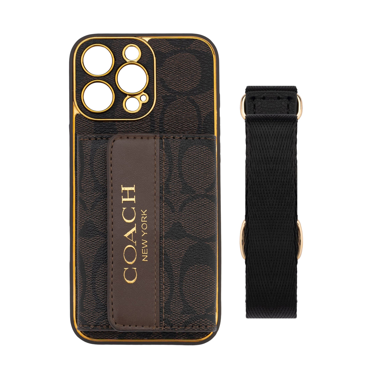Vintage Monogram iPhone Case with Card Holder & Adjustable Strap