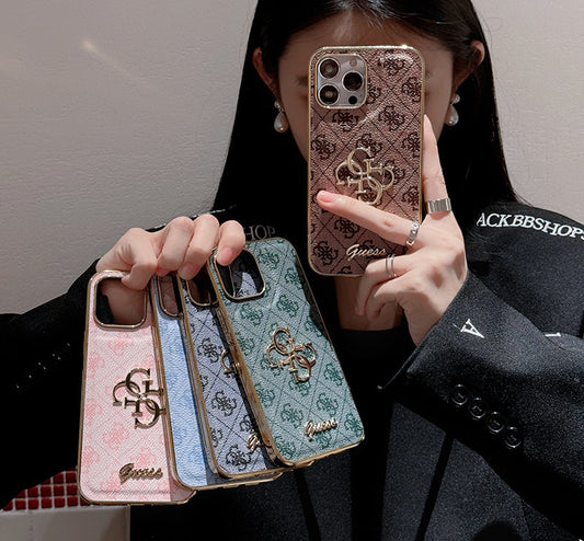 Kožené pouzdro na iPhone se zlatým logem Gue