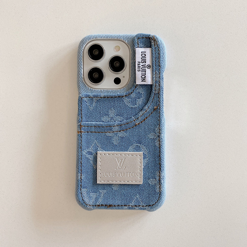 Denim Fabric iPhone Case with Built-in Card Holder