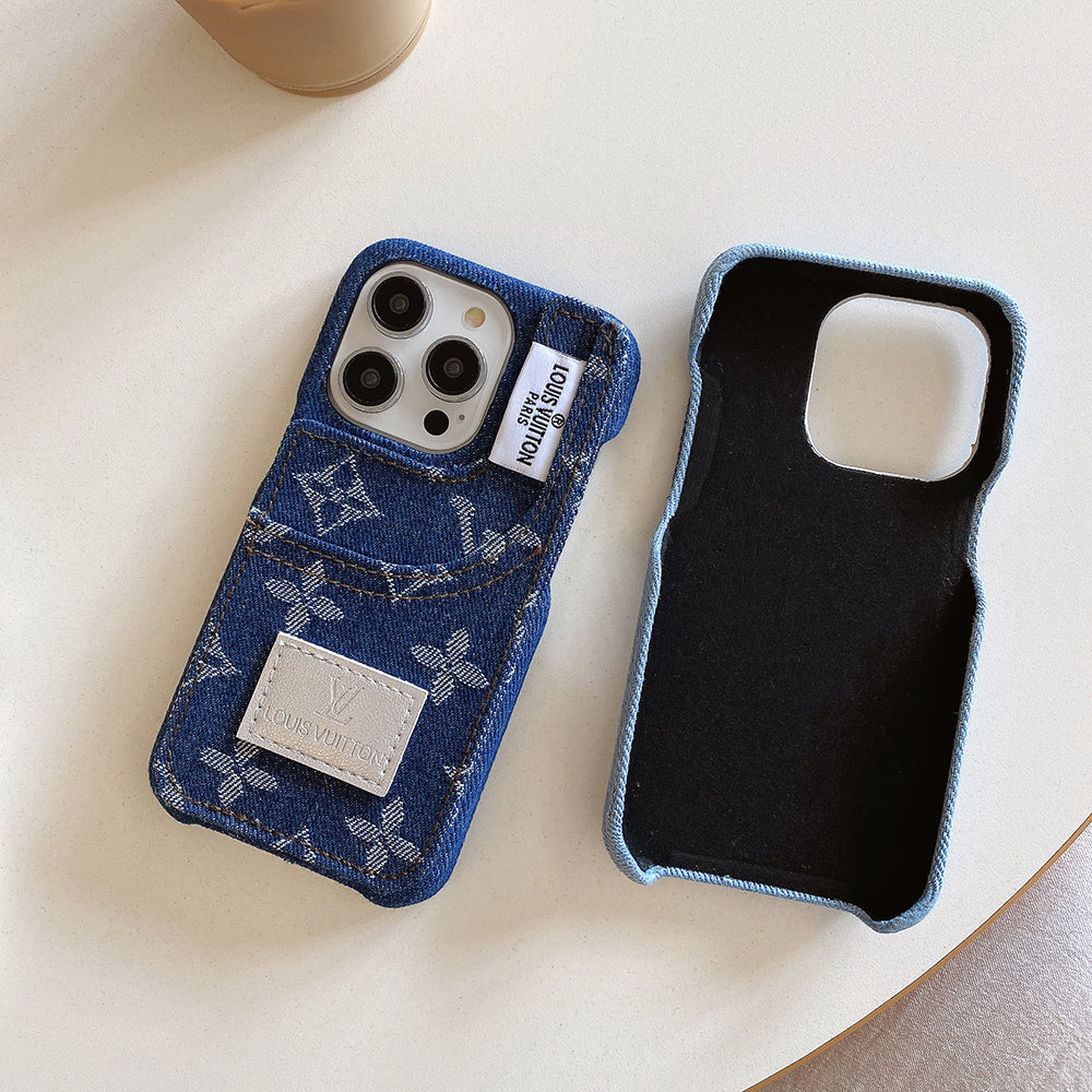 Denim Fabric iPhone Case with Built-in Card Holder