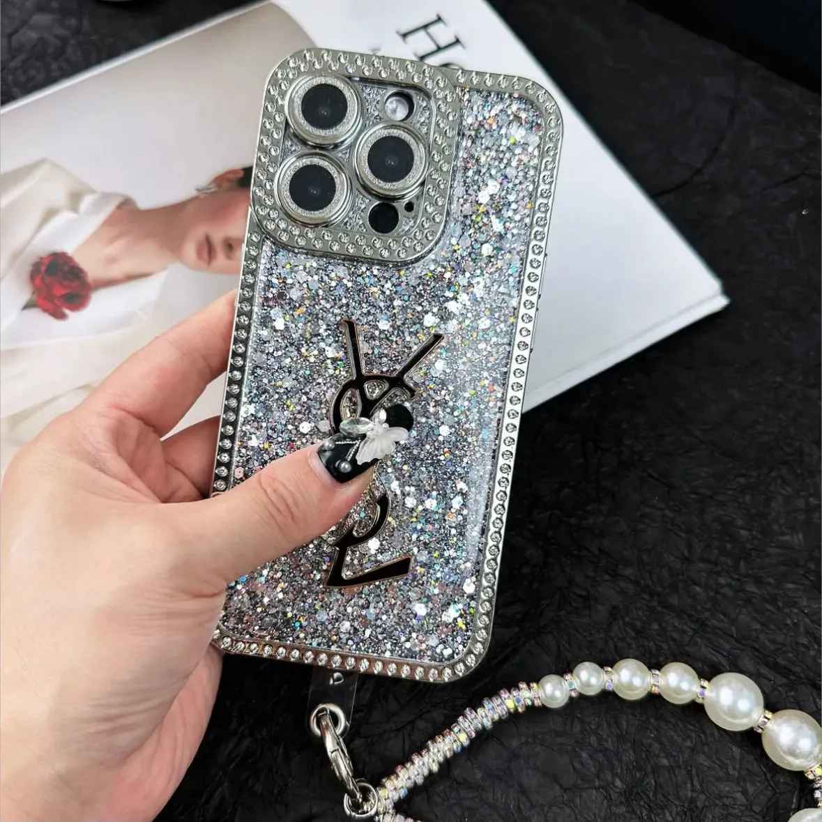 Funda para iPhone inspirada en Y - S - L holográfica con purpurina de lujo - Edición Diamond Shine