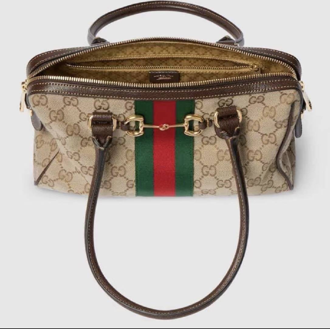 Leather Trim Jacquard Mini Boston Handbag with Metal Ornament