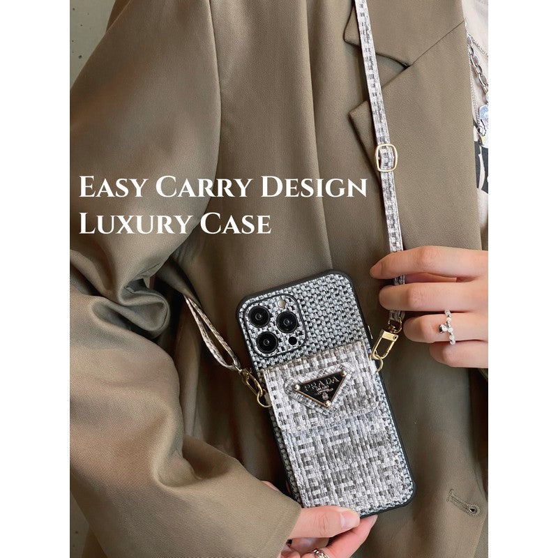 Crossbody puzdro na iPhone z luxusnej tkaniny Weave Card Bag