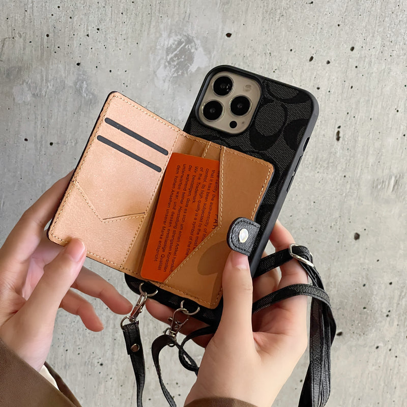 Klasszikus iPhone tok Tárcával és Szíjjal Barna -SZK240402