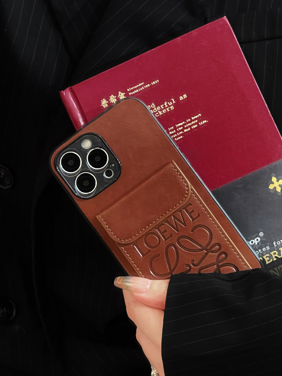 Luksus iPhone-etui med kortholder Brun-LZP241448