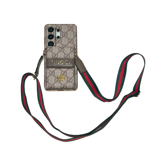 Funda de lujo para teléfono Samsung de cuero avanzado con billetera y correa.