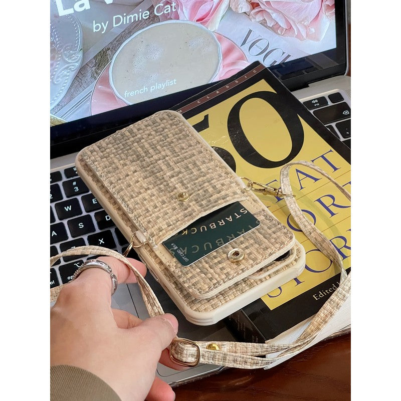 Crossbody puzdro na iPhone z luxusnej tkaniny Weave Card Bag