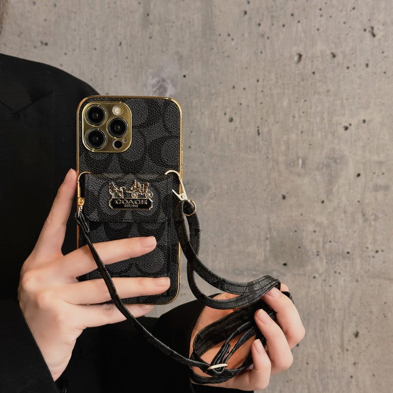 Klassisk kortväska läderkedja iPhonefodral