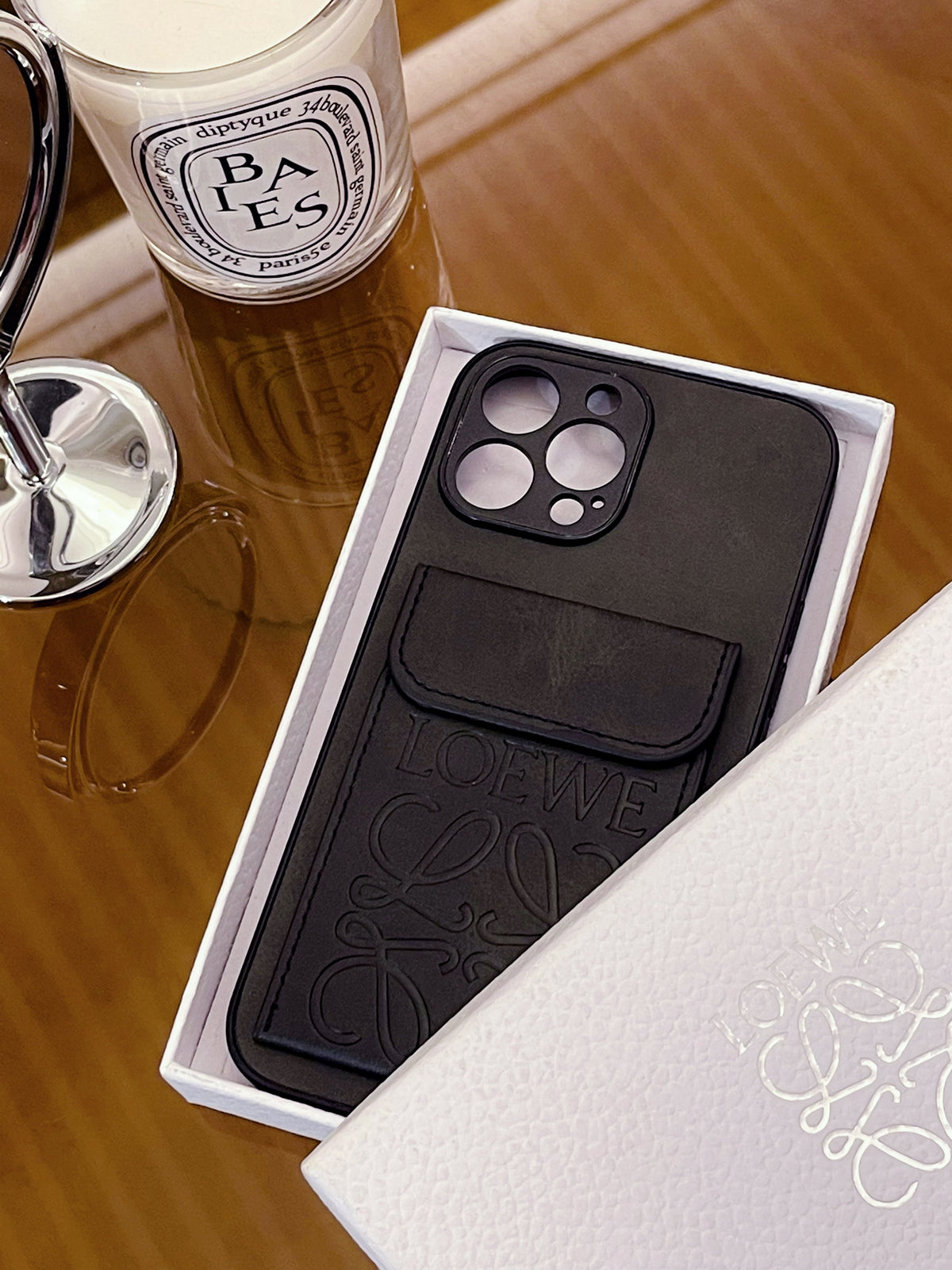 Luxus iPhone tok kártyatartóval, fekete-LZP241448