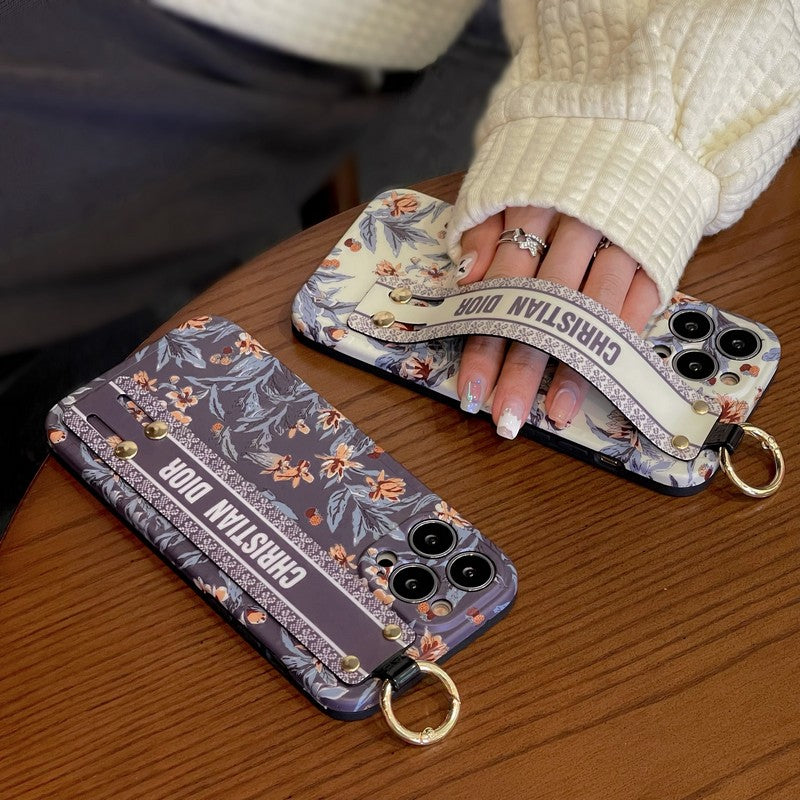 Módní fialovo-bílé pouzdro na náramek na iPhone
